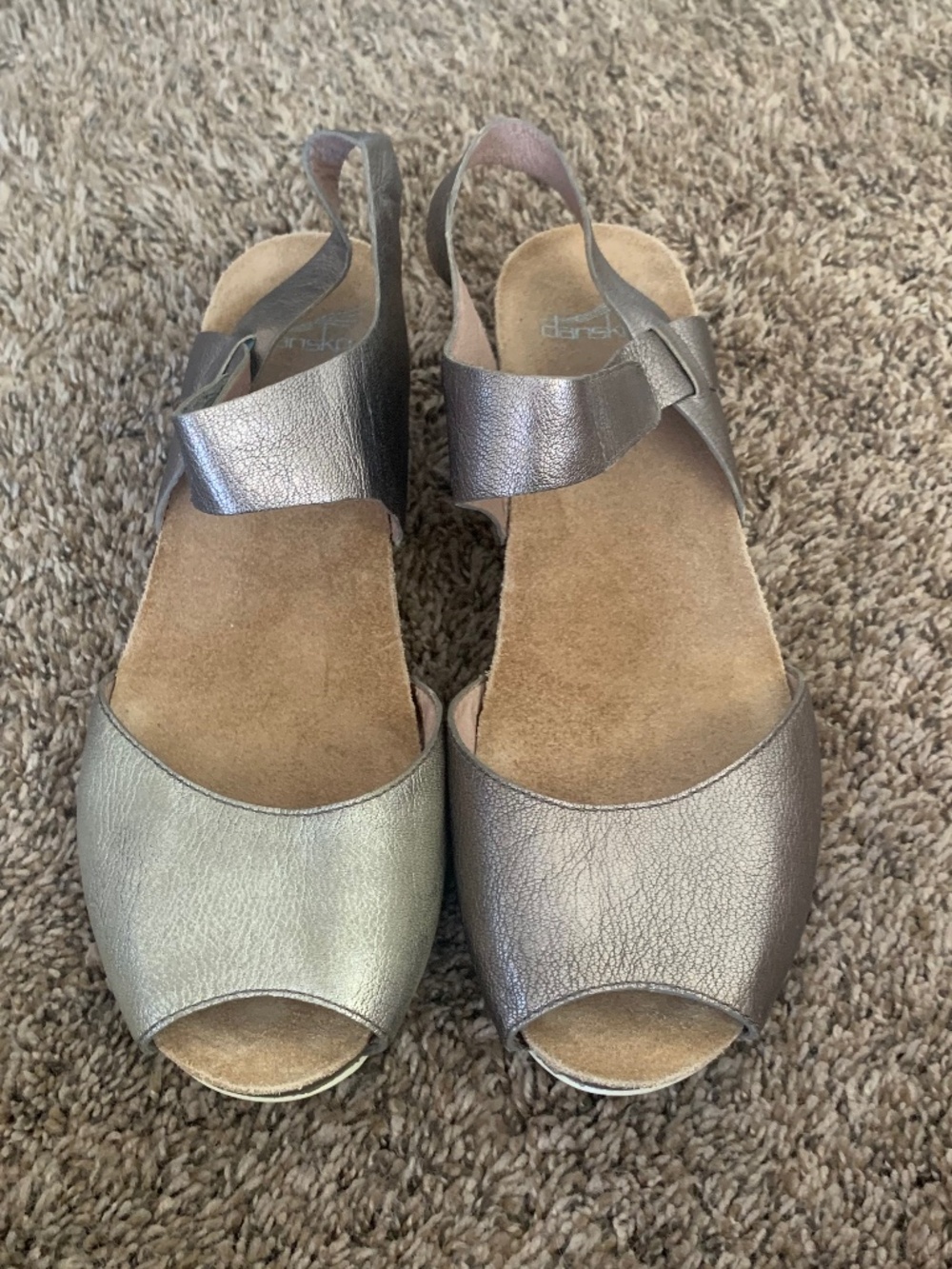 Dansko Vera Pewter Metallic Peep Toe Sandals Sz.41or 10.5-11